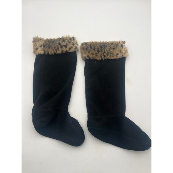 Hunter boot liners Black fleece w/ leopard cuff Designed to fit tall boot Sz M L - Picture 3 of 6